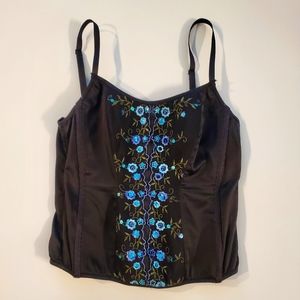 Victoria Secret Black Turquoise Sequin Corset Bustier Large Fits 34C
